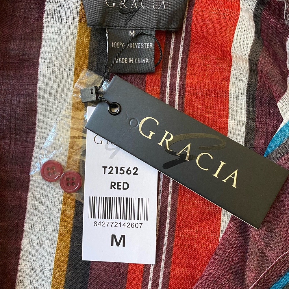 NWT. GRACIA Multi Color Ruffle Top - Picture 6 of 8